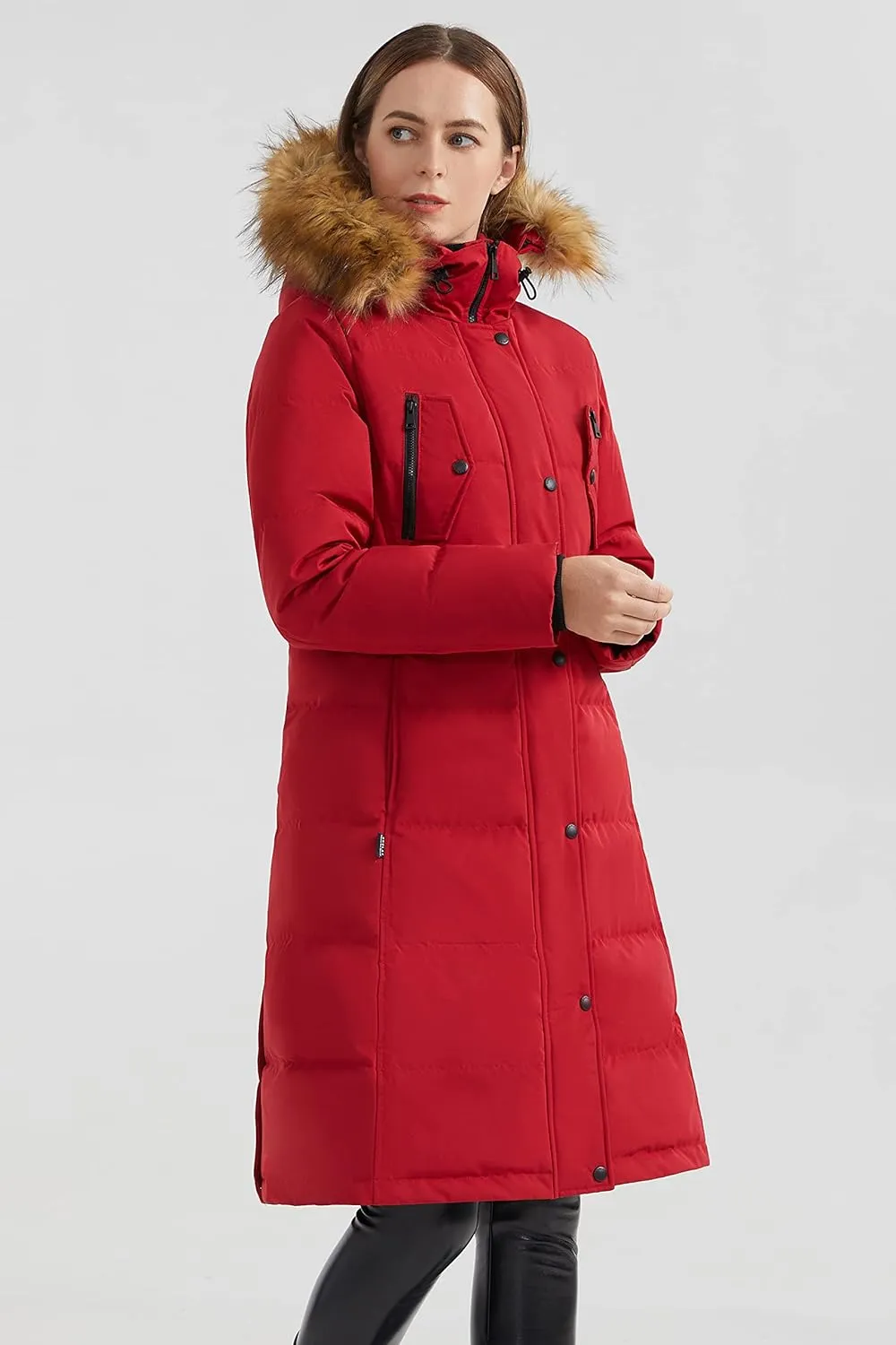 Orolay Women's Down Jacket Winter Long Coat Windproof Puffer Jacket with Fur Hood