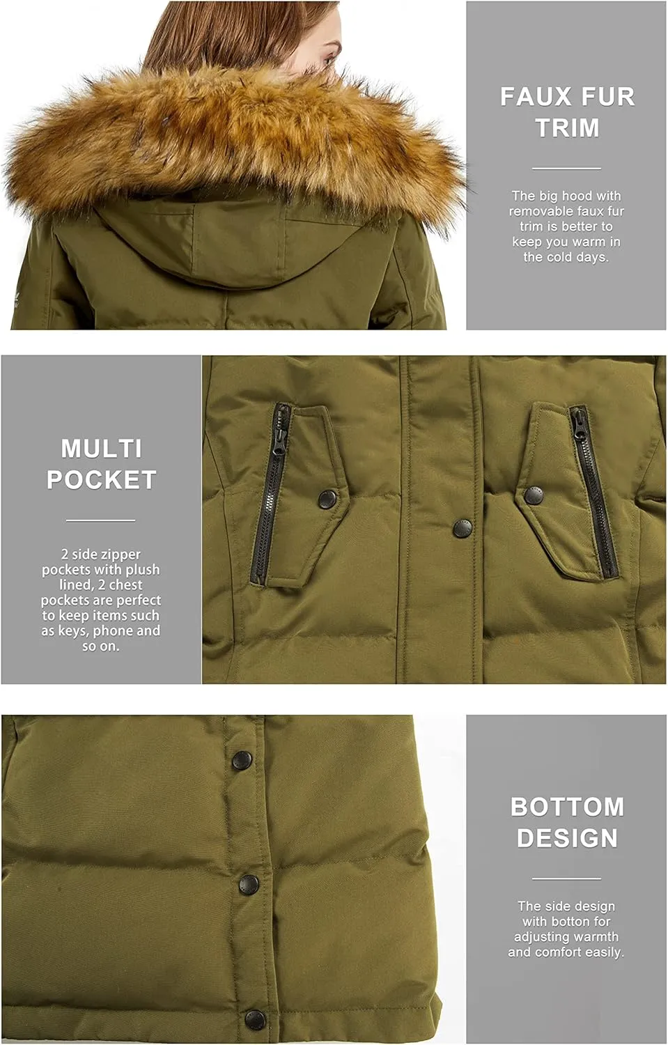 Orolay Women's Down Jacket Winter Long Coat Windproof Puffer Jacket with Fur Hood