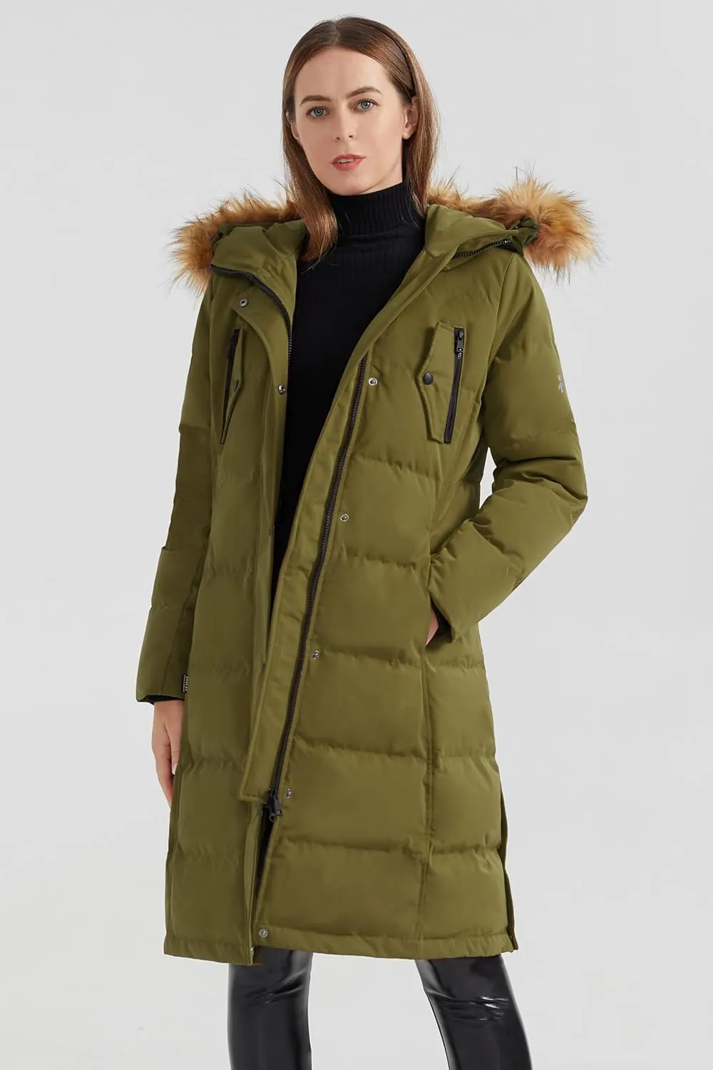 Orolay Women's Down Jacket Winter Long Coat Windproof Puffer Jacket with Fur Hood