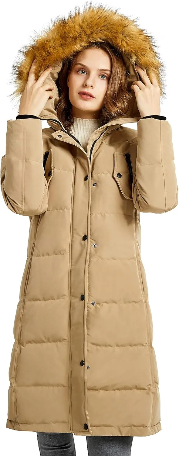 Orolay Women's Down Jacket Winter Long Coat Windproof Puffer Jacket with Fur Hood