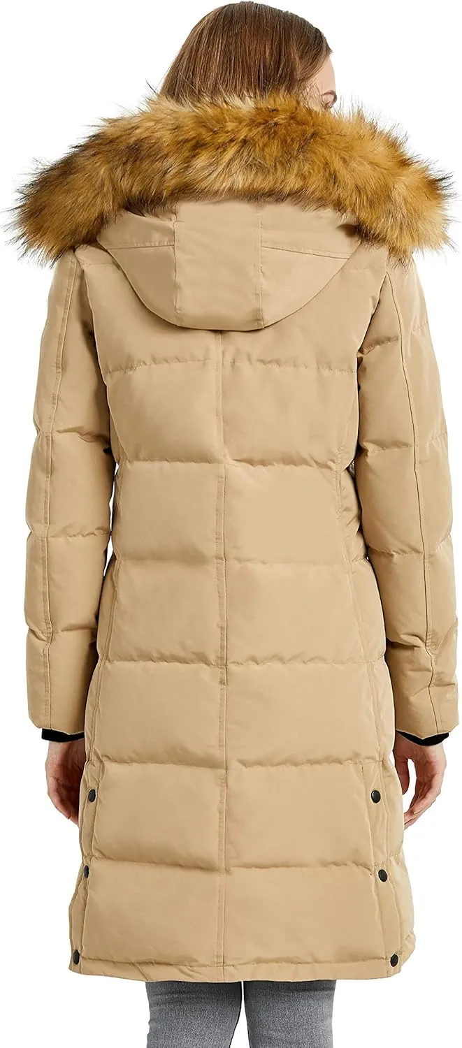 Orolay Women's Down Jacket Winter Long Coat Windproof Puffer Jacket with Fur Hood