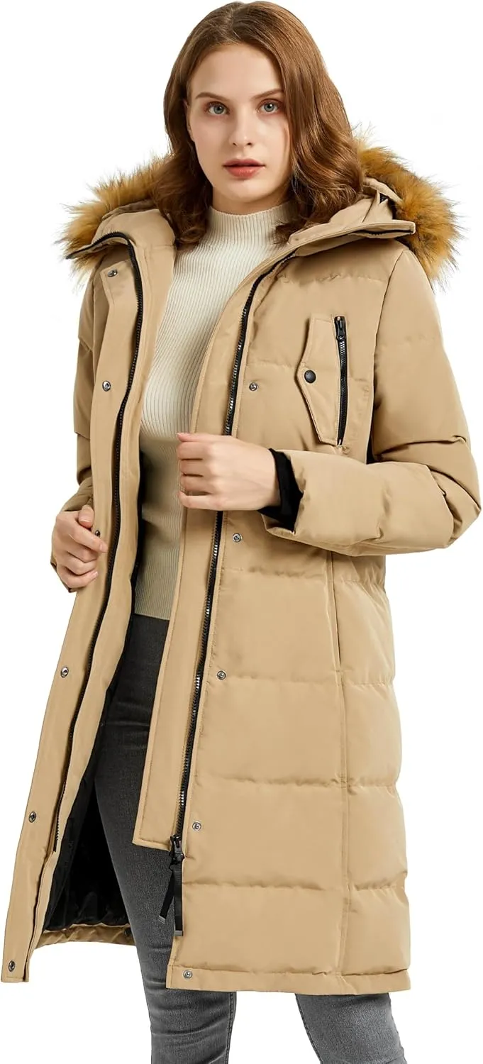 Orolay Women's Down Jacket Winter Long Coat Windproof Puffer Jacket with Fur Hood