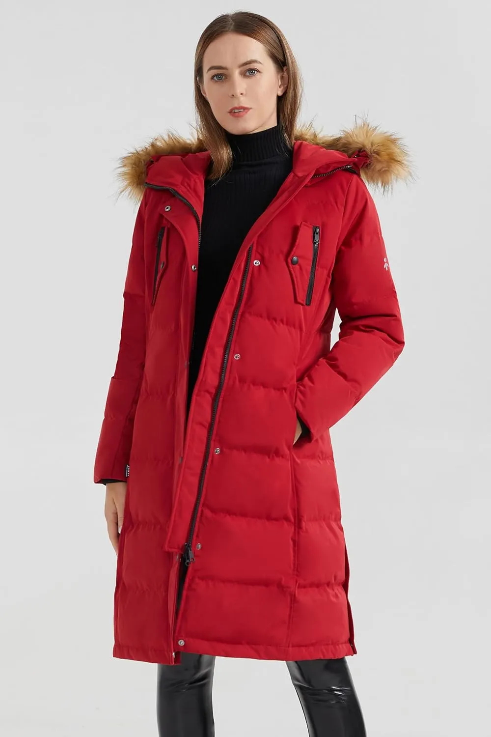 Orolay Women's Down Jacket Winter Long Coat Windproof Puffer Jacket with Fur Hood