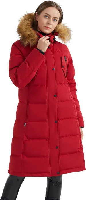 Orolay Women's Down Jacket Winter Long Coat Windproof Puffer Jacket with Fur Hood