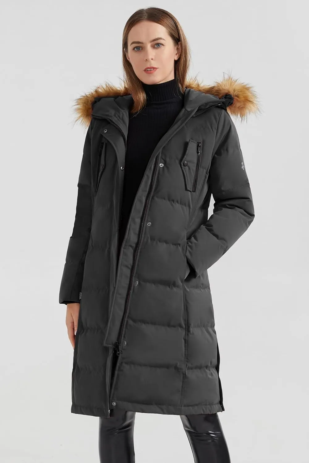 Orolay Women's Down Jacket Winter Long Coat Windproof Puffer Jacket with Fur Hood