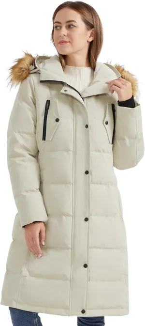 Orolay Women's Down Jacket Winter Long Coat Windproof Puffer Jacket with Fur Hood