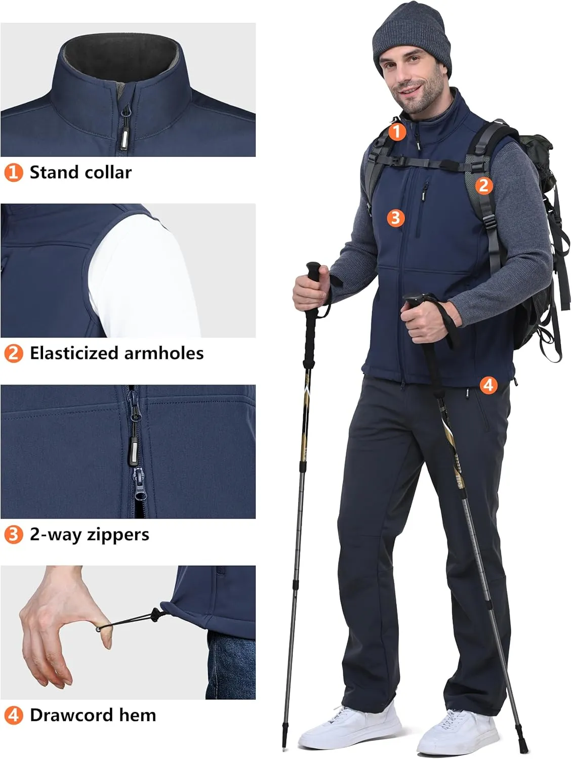 Outdoor Ventures Men's Running Vest Outerwear, Lightweight Windproof Fleece-Lined Softshell Sleeveless Jacket for Golf