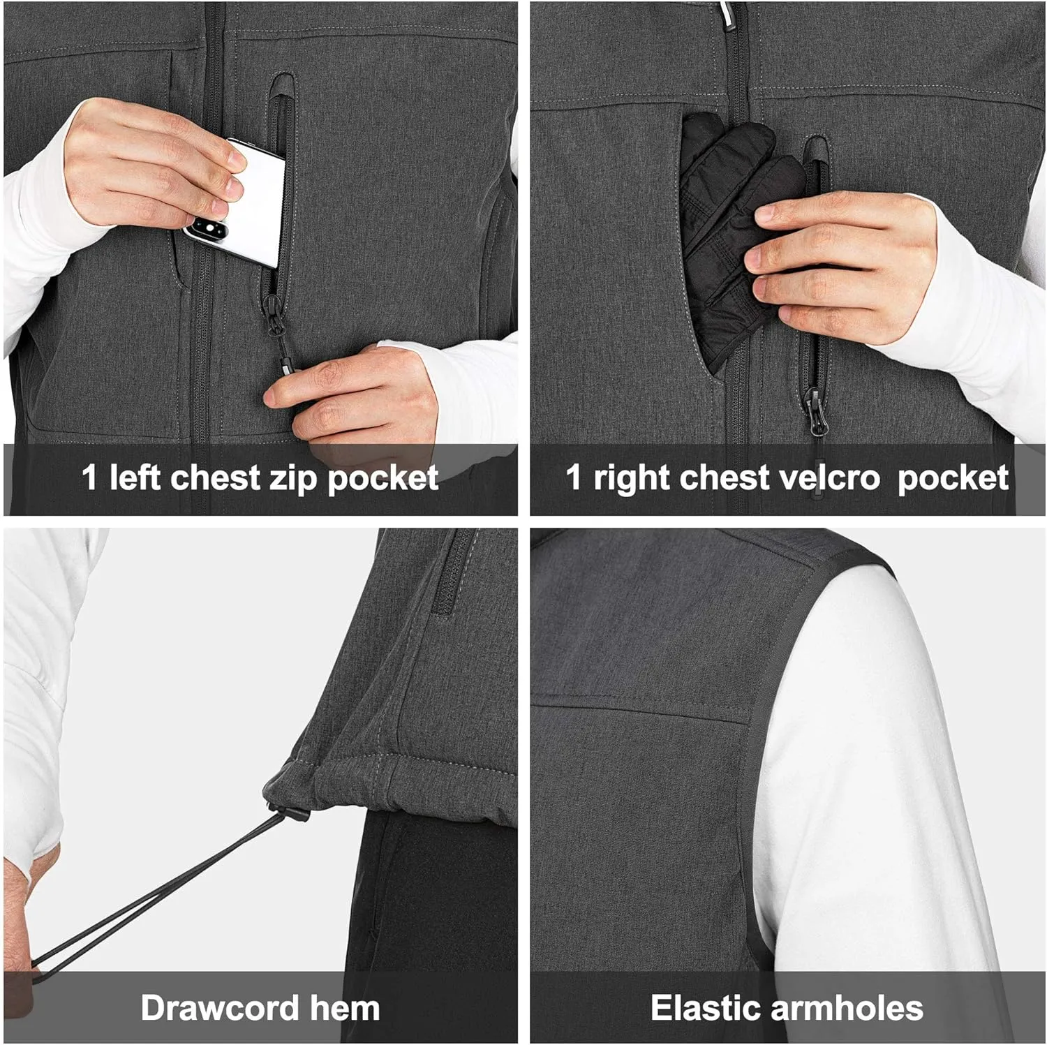 Outdoor Ventures Men's Running Vest Outerwear, Lightweight Windproof Fleece-Lined Softshell Sleeveless Jacket for Golf