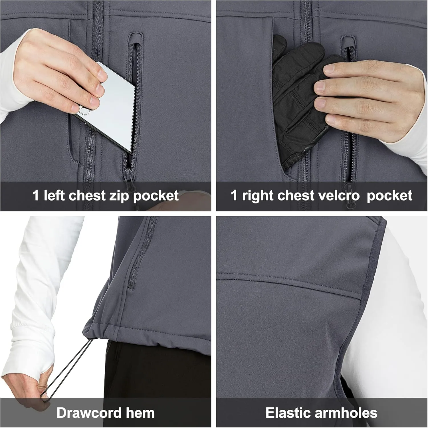Outdoor Ventures Men's Running Vest Outerwear, Lightweight Windproof Fleece-Lined Softshell Sleeveless Jacket for Golf