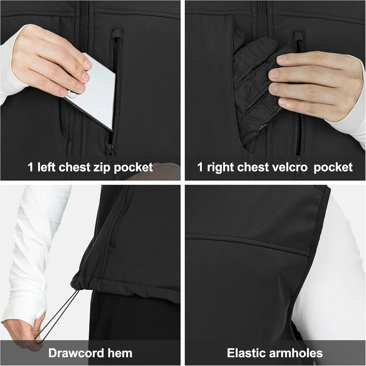 Outdoor Ventures Men's Running Vest Outerwear, Lightweight Windproof Fleece-Lined Softshell Sleeveless Jacket for Golf
