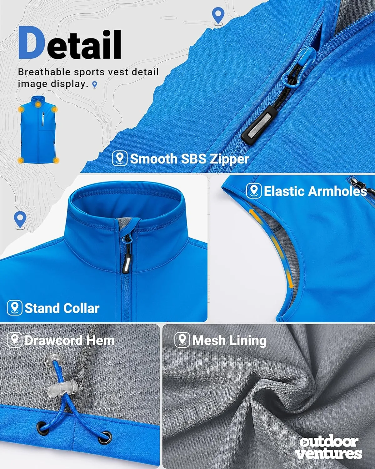 Outdoor Ventures Men's Windproof Softshell Vest Outerwear Lightweight Sleeveless Jacket for Running Golf Hiking Travel