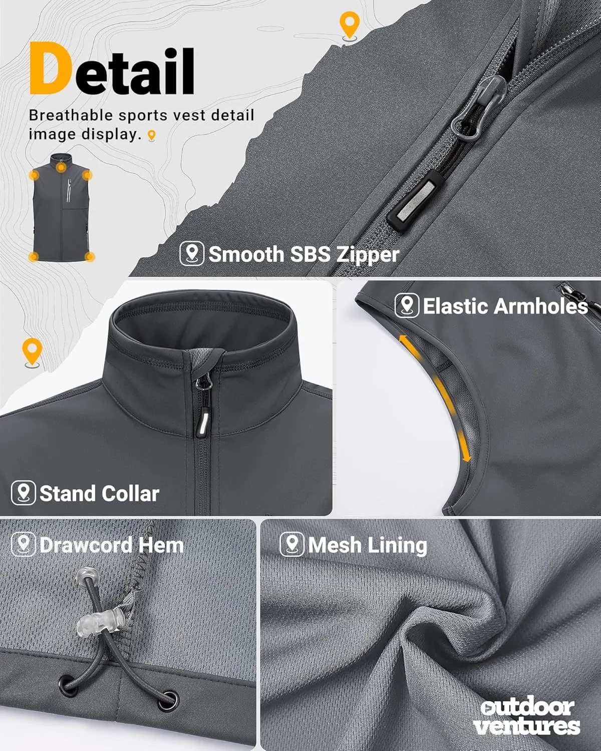 Outdoor Ventures Men's Windproof Softshell Vest Outerwear Lightweight Sleeveless Jacket for Running Golf Hiking Travel