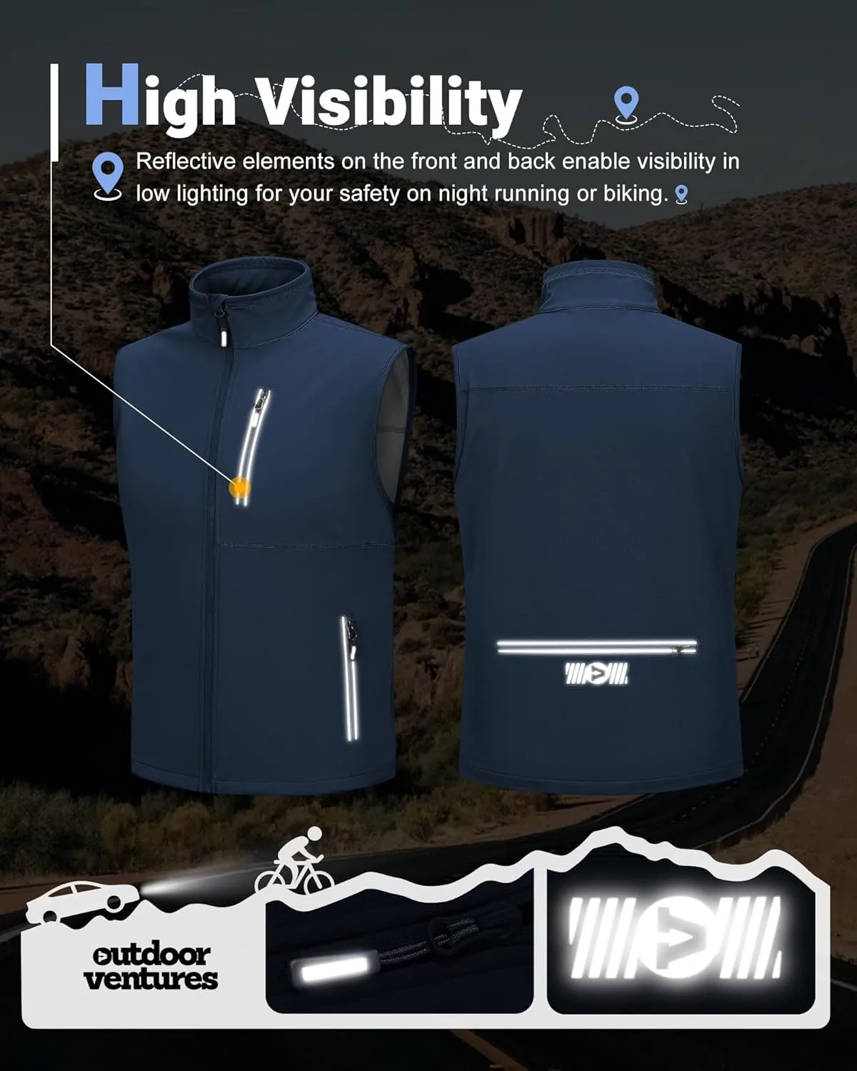 Outdoor Ventures Men's Windproof Softshell Vest Outerwear Lightweight Sleeveless Jacket for Running Golf Hiking Travel