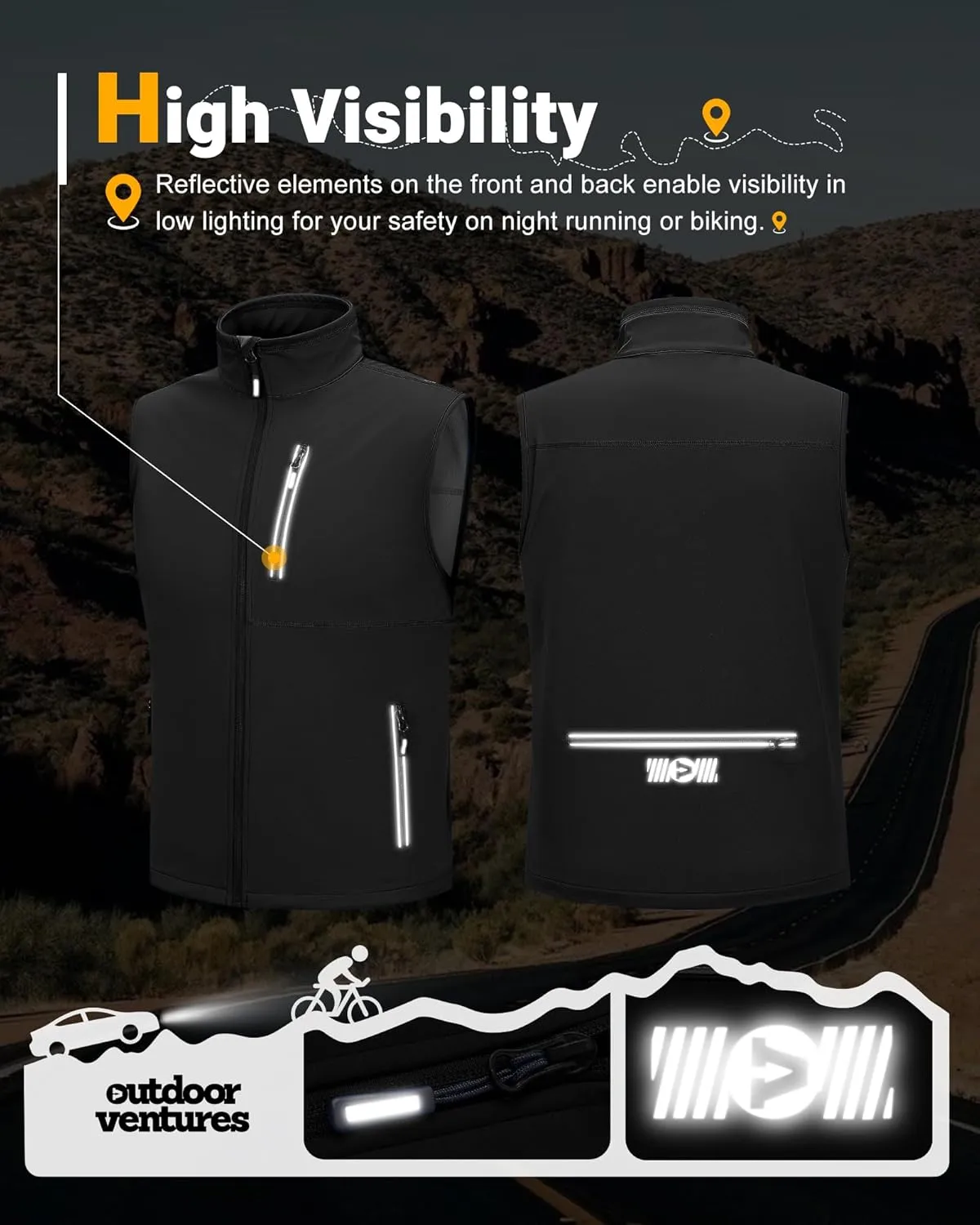 Outdoor Ventures Men's Windproof Softshell Vest Outerwear Lightweight Sleeveless Jacket for Running Golf Hiking Travel