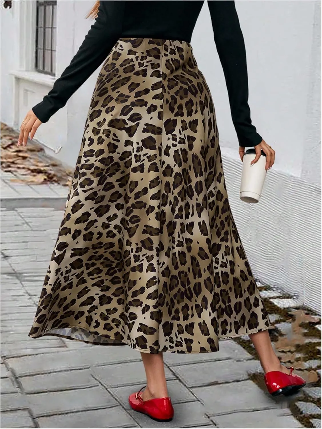 OYOANGLE Women's All Over Print Maxi Skirts High Waist Flowy Zipper A Line Long Skirts Trendy Work Office Midi Skirts