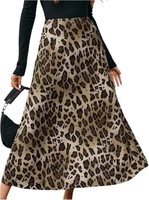 OYOANGLE Women's All Over Print Maxi Skirts High Waist Flowy Zipper A Line Long Skirts Trendy Work Office Midi Skirts