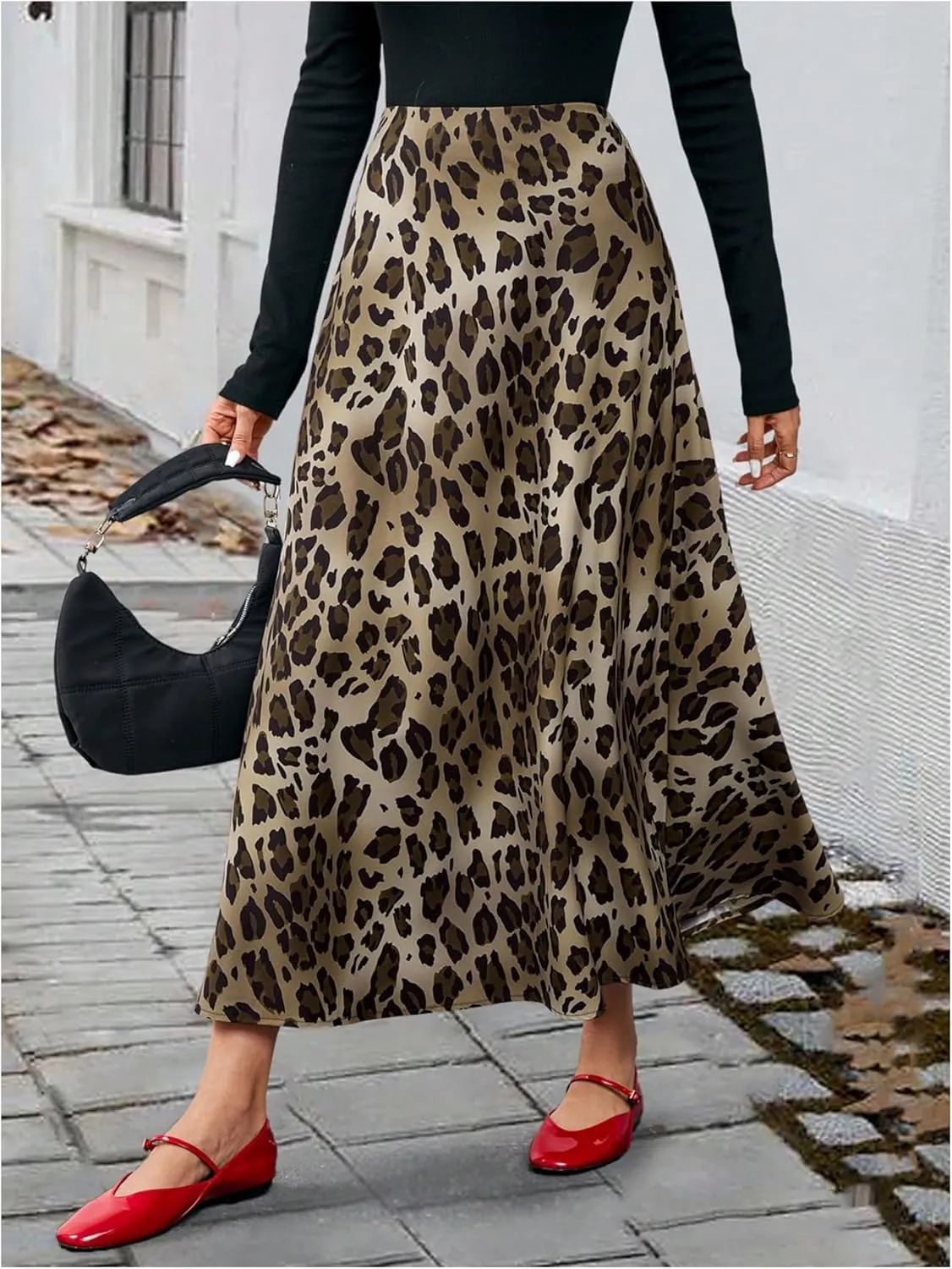OYOANGLE Women's All Over Print Maxi Skirts High Waist Flowy Zipper A Line Long Skirts Trendy Work Office Midi Skirts