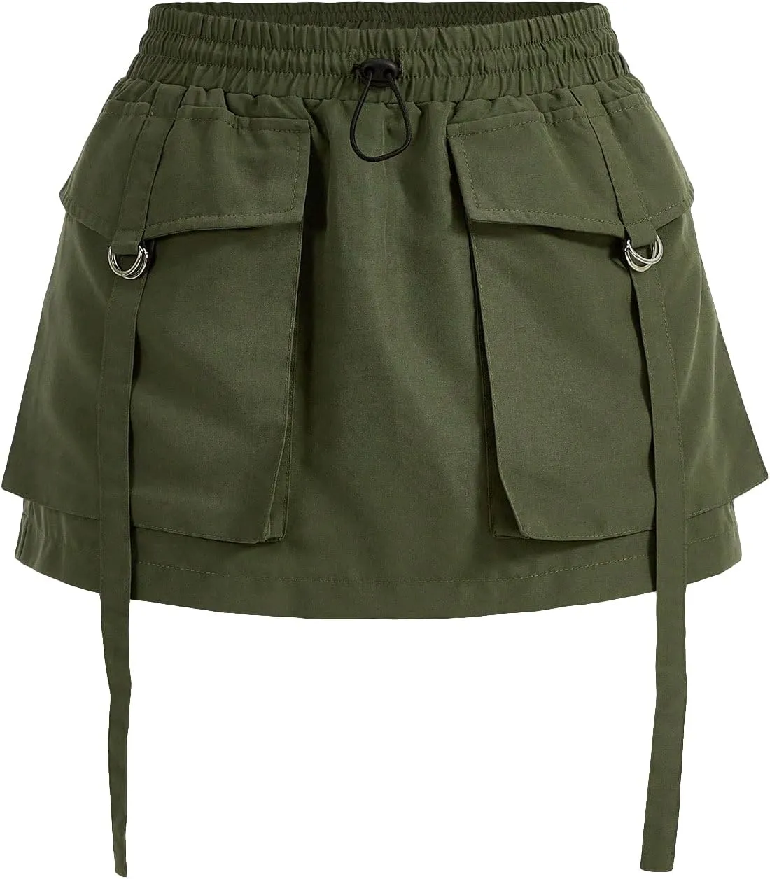 OYOANGLE Women's Drawstring High Waist Mini Cargo Skorts Flap Pocket Y2K Casual Shorts