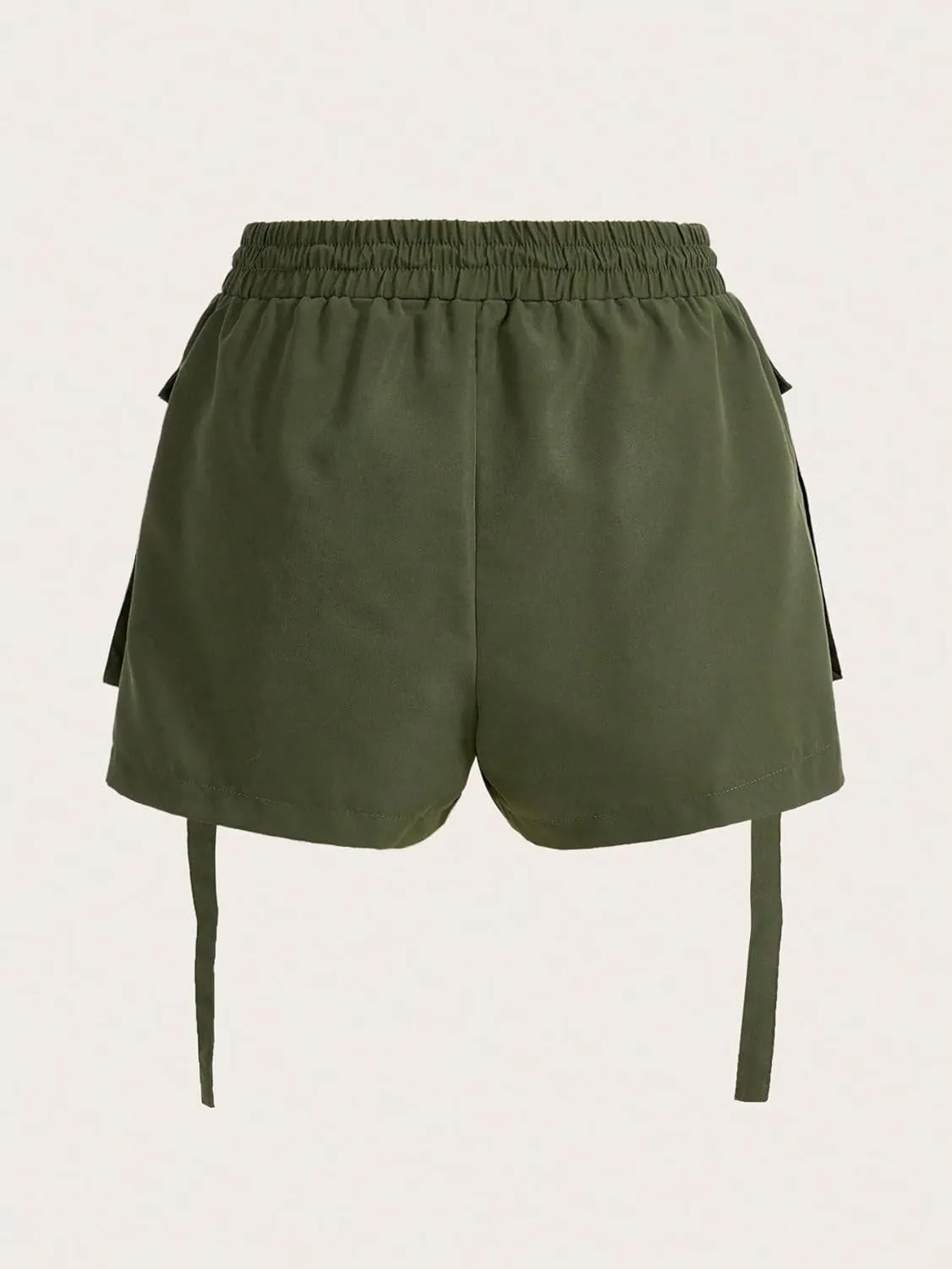 OYOANGLE Women's Drawstring High Waist Mini Cargo Skorts Flap Pocket Y2K Casual Shorts