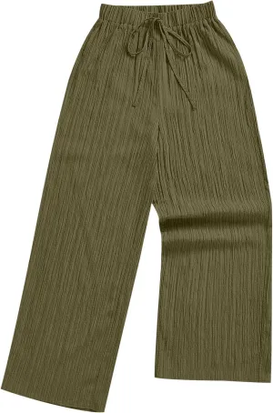 Pants for Womens Casual Elastic Waist Loose Fit Wide Leg Long Pant Summer Fashion Elastic Waist Sports Trousers
