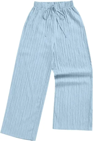 Pants for Womens Casual Elastic Waist Loose Fit Wide Leg Long Pant Summer Fashion Elastic Waist Sports Trousers