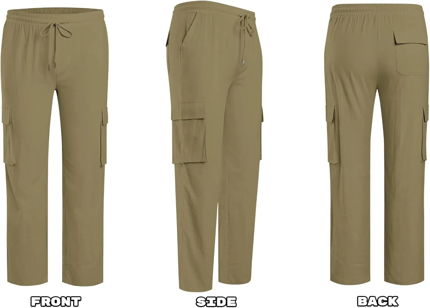 PASLTER Mens Linen Cargo Pants Lightweight Elastic Waist Drawstring Casual Loose Summer Beach Yoga Pants with Pockets