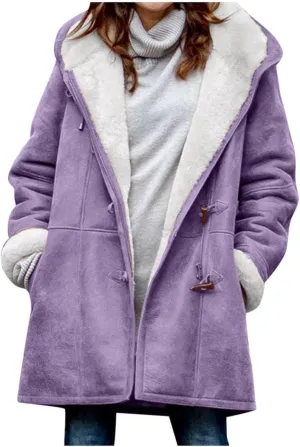 Plus Size Winter Coats for Women 2024 Warm Sherpa Fleece Lined Distressed Jackets Hooded Parka Faux Suede Pea Coat Outerwear