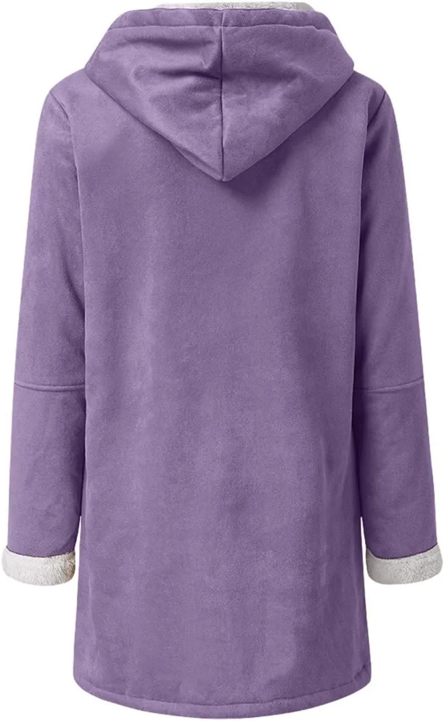 Plus Size Winter Coats for Women 2024 Warm Sherpa Fleece Lined Distressed Jackets Hooded Parka Faux Suede Pea Coat Outerwear