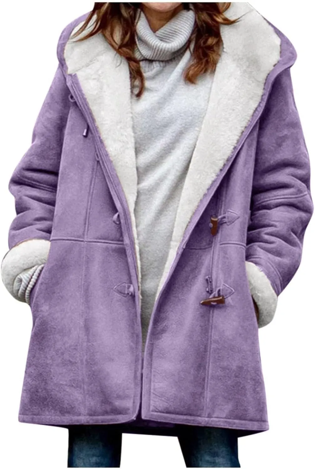 Plus Size Winter Coats for Women 2024 Warm Sherpa Fleece Lined Distressed Jackets Hooded Parka Faux Suede Pea Coat Outerwear