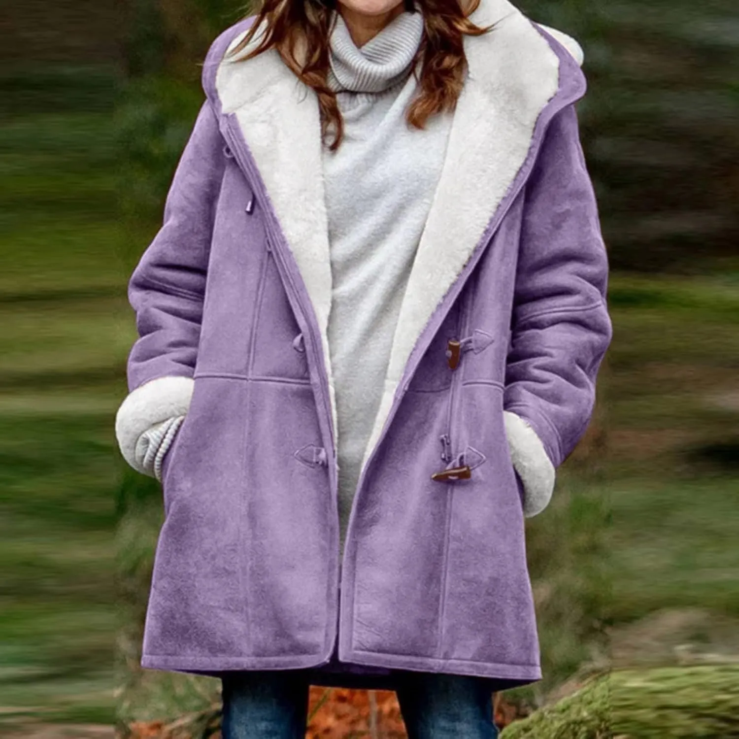 Plus Size Winter Coats for Women 2024 Warm Sherpa Fleece Lined Distressed Jackets Hooded Parka Faux Suede Pea Coat Outerwear