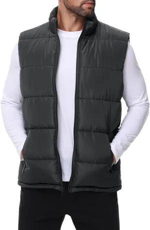 Polu Men's Water-Resistant Puffer Vest Sleeveless Jacket Stand Collar Zipper Winter Warm Outerwear with 3 Pockets