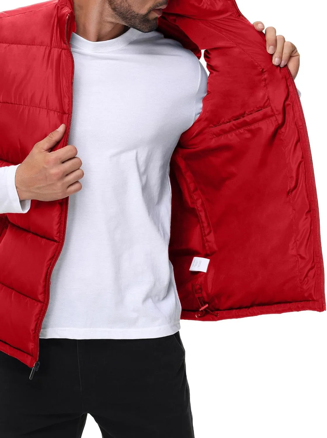 Polu Men's Water-Resistant Puffer Vest Sleeveless Jacket Stand Collar Zipper Winter Warm Outerwear with 3 Pockets
