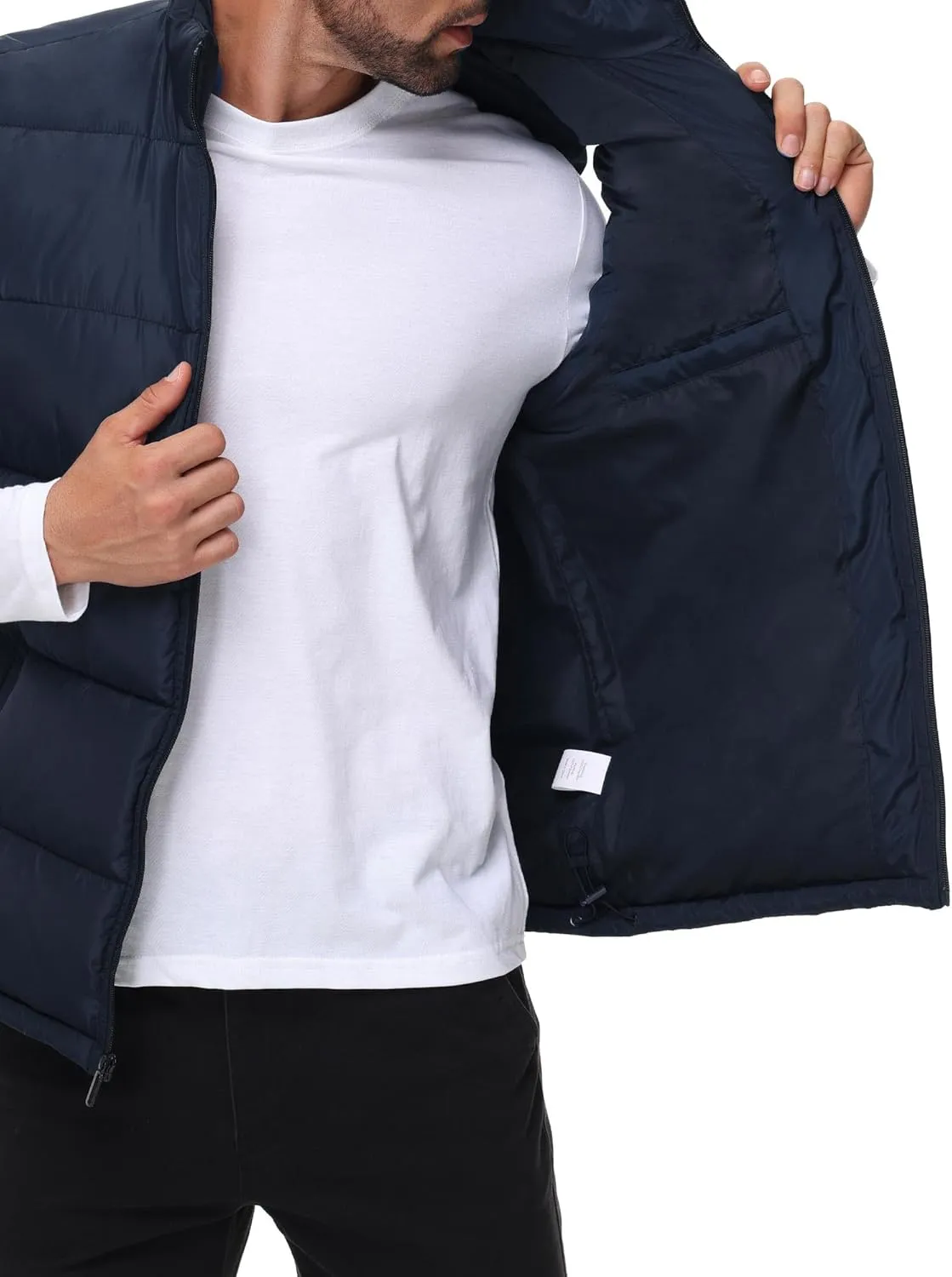 Polu Men's Water-Resistant Puffer Vest Sleeveless Jacket Stand Collar Zipper Winter Warm Outerwear with 3 Pockets