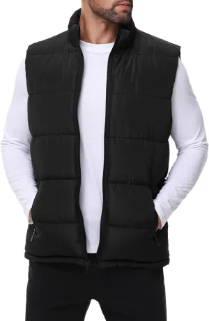 Polu Men's Water-Resistant Puffer Vest Sleeveless Jacket Stand Collar Zipper Winter Warm Outerwear with 3 Pockets