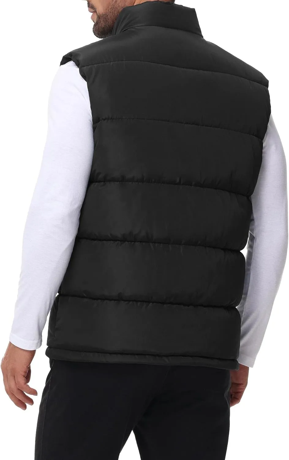 Polu Men's Water-Resistant Puffer Vest Sleeveless Jacket Stand Collar Zipper Winter Warm Outerwear with 3 Pockets