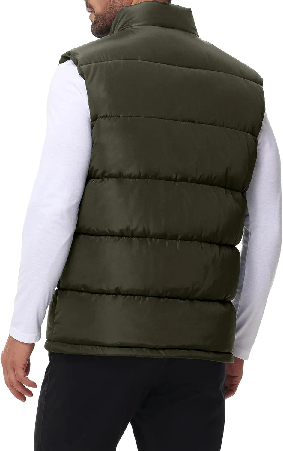 Polu Men's Water-Resistant Puffer Vest Sleeveless Jacket Stand Collar Zipper Winter Warm Outerwear with 3 Pockets