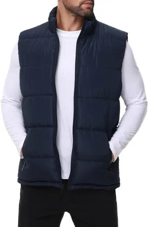 Polu Men's Water-Resistant Puffer Vest Sleeveless Jacket Stand Collar Zipper Winter Warm Outerwear with 3 Pockets