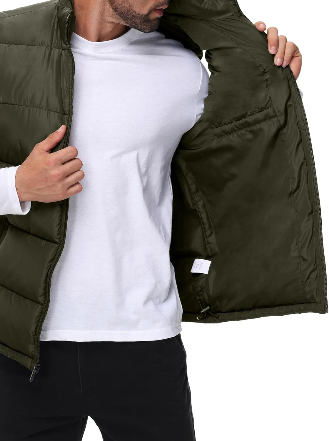 Polu Men's Water-Resistant Puffer Vest Sleeveless Jacket Stand Collar Zipper Winter Warm Outerwear with 3 Pockets