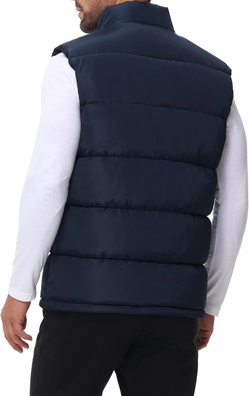 Polu Men's Water-Resistant Puffer Vest Sleeveless Jacket Stand Collar Zipper Winter Warm Outerwear with 3 Pockets
