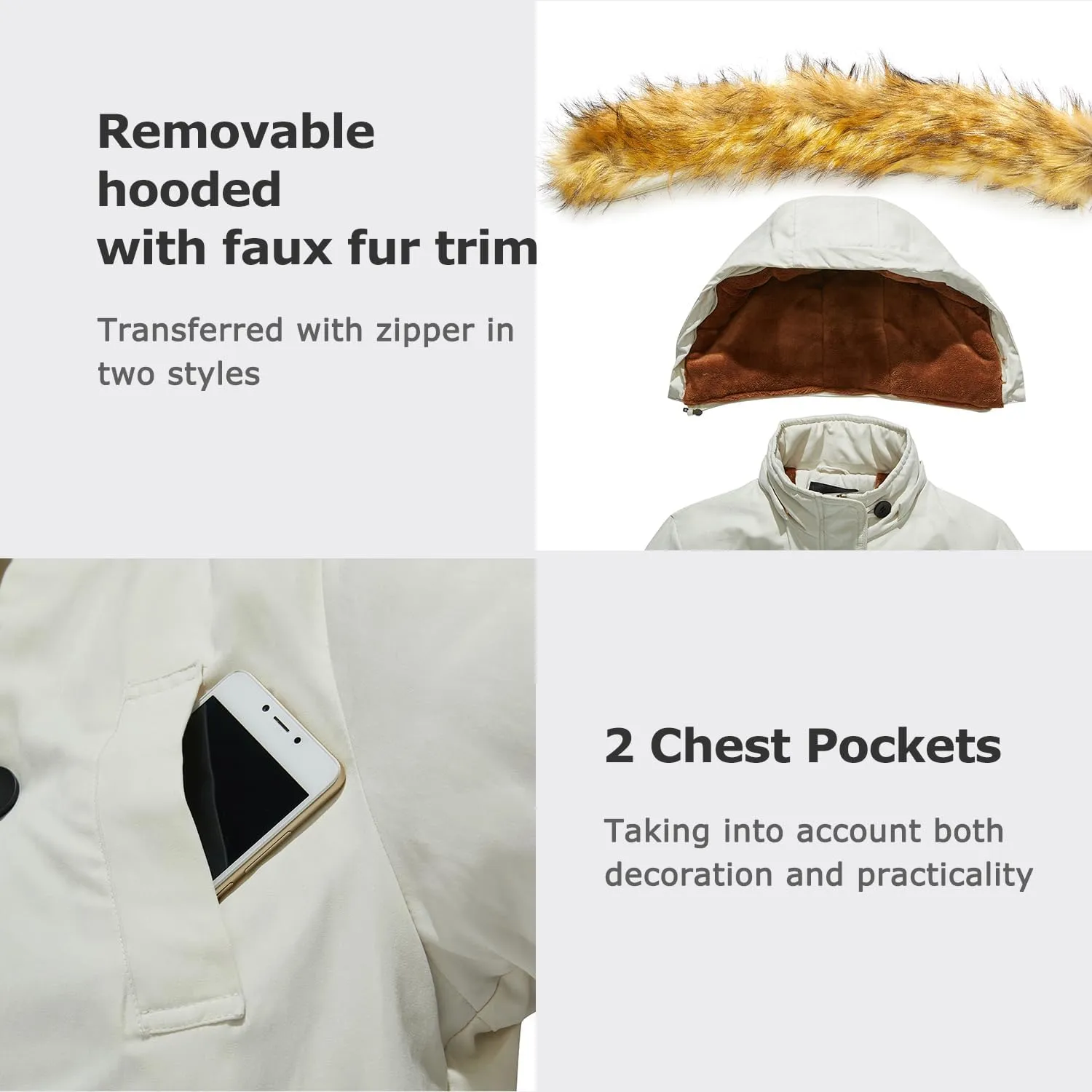 poonyfesh Women's Winter Coat Warm Fleece Line Parka Jacket with Fur Hood Windproof Thicken Outerwear