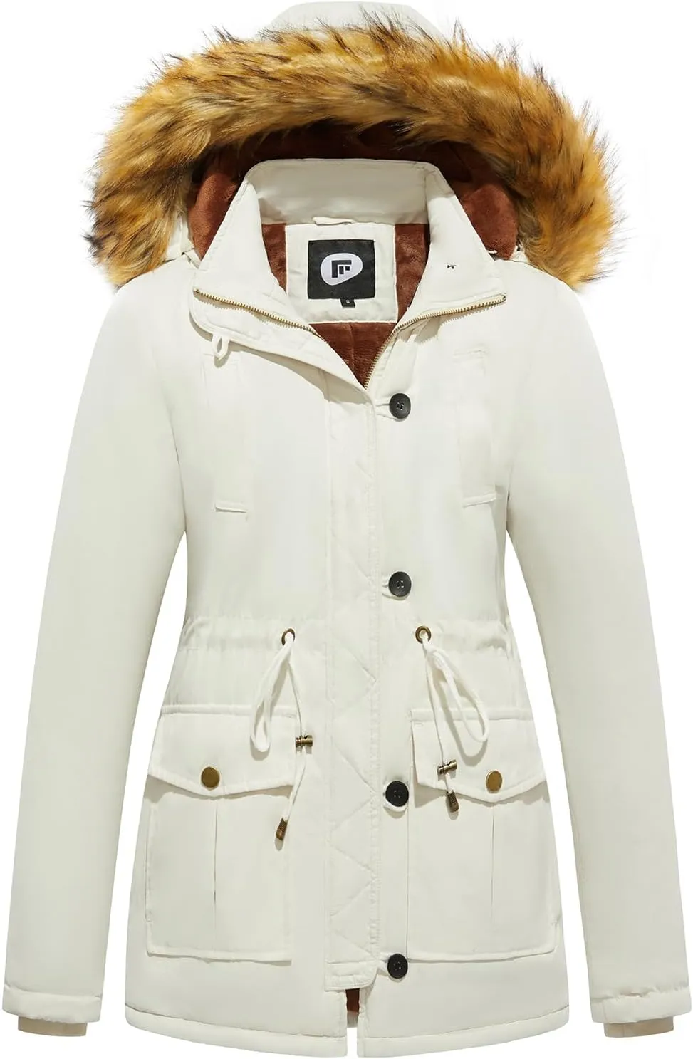 poonyfesh Women's Winter Coat Warm Fleece Line Parka Jacket with Fur Hood Windproof Thicken Outerwear