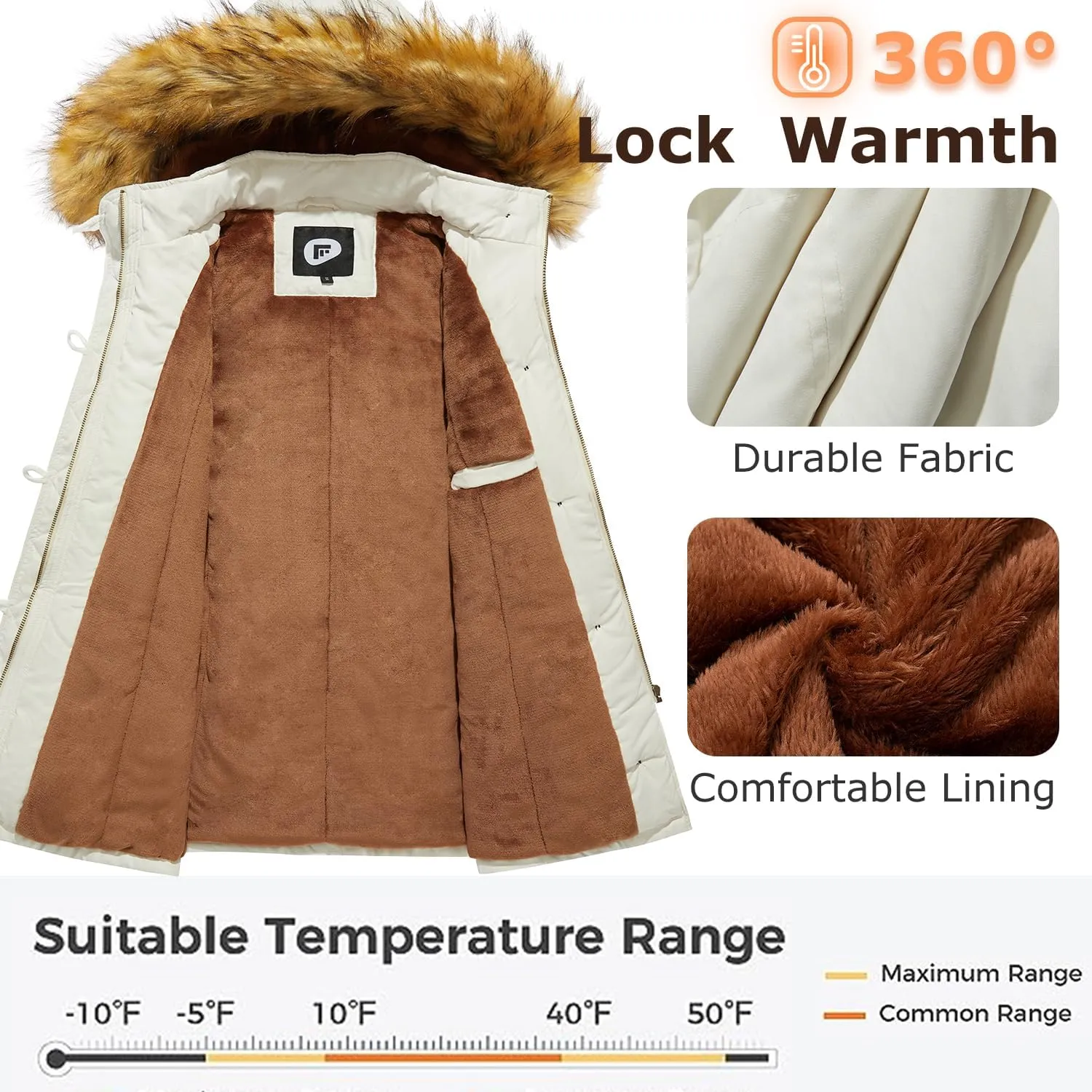 poonyfesh Women's Winter Coat Warm Fleece Line Parka Jacket with Fur Hood Windproof Thicken Outerwear