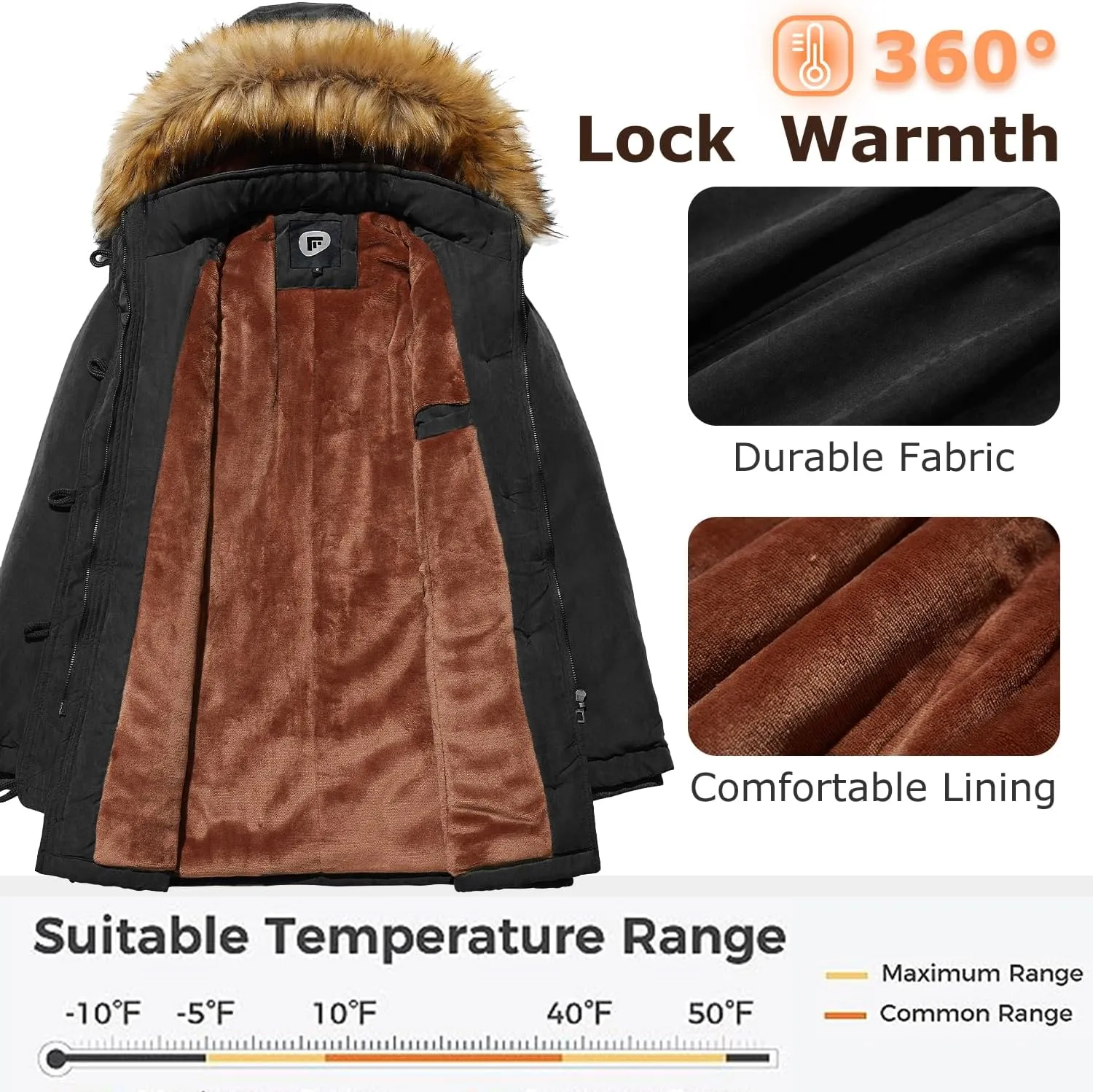 poonyfesh Women's Winter Coat Warm Fleece Line Parka Jacket with Fur Hood Windproof Thicken Outerwear
