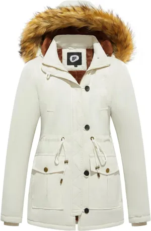 poonyfesh Women's Winter Coat Warm Fleece Line Parka Jacket with Fur Hood Windproof Thicken Outerwear