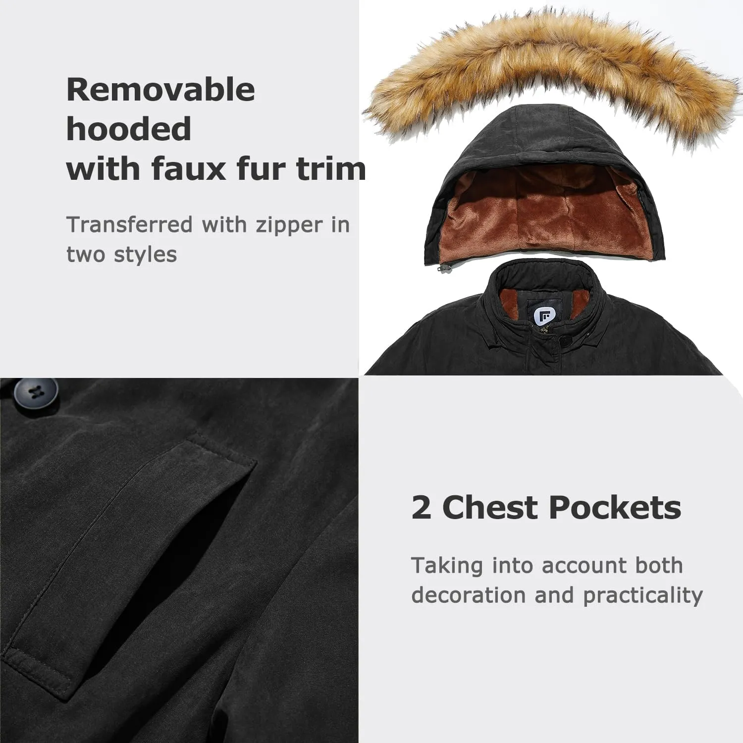 poonyfesh Women's Winter Coat Warm Fleece Line Parka Jacket with Fur Hood Windproof Thicken Outerwear