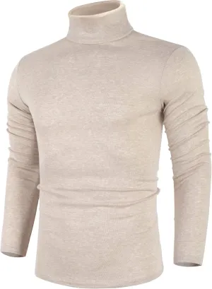 Poriff Men's Casual Slim Fit Basic Tops Knitted Lightweight Turtleneck Pullover Sweater