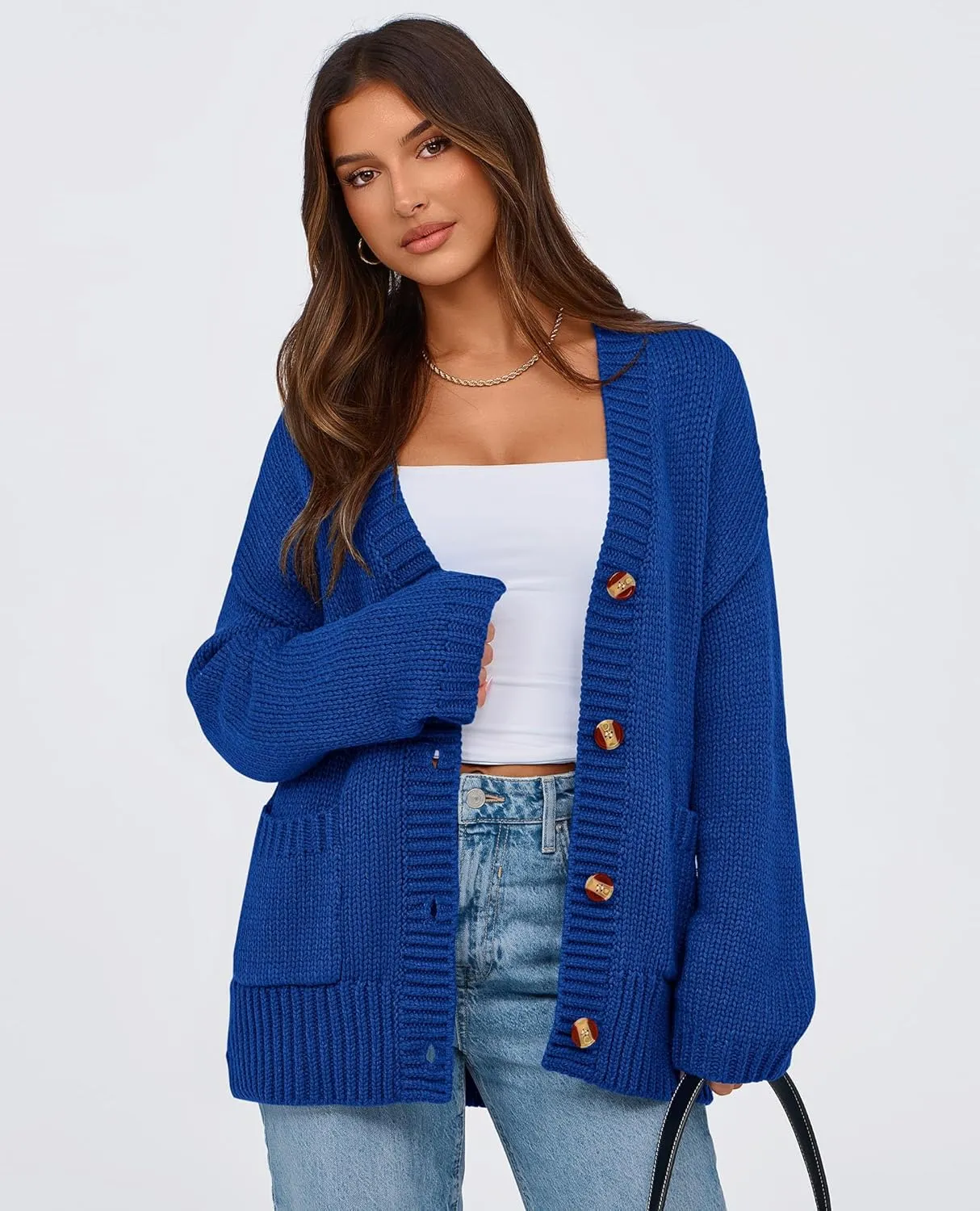 PRETTYGARDEN Women's Cardigan Sweaters Long Sleeve Open Front Button Up V Neck Ribbed Knit Winter Sweater Jackets