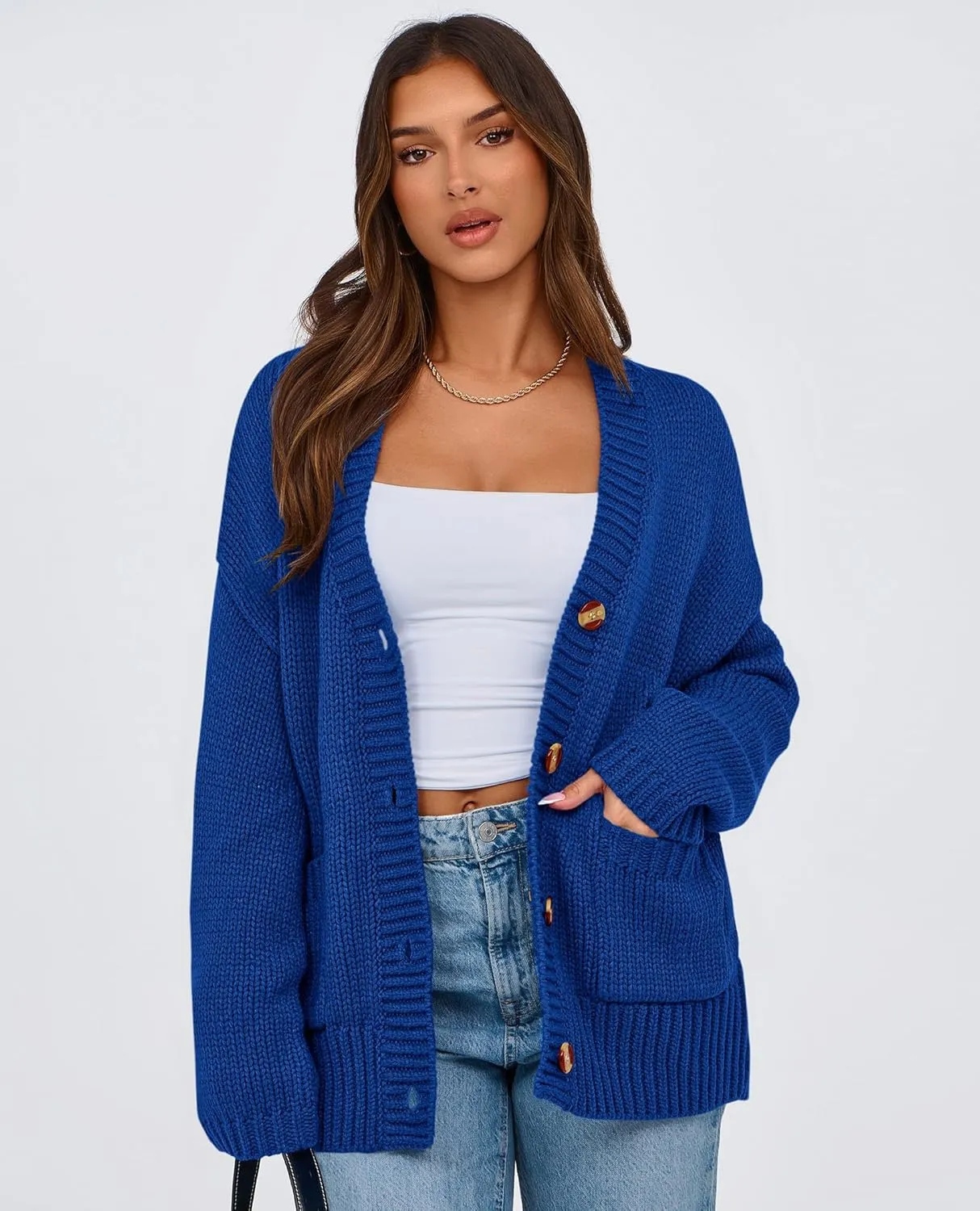 PRETTYGARDEN Women's Cardigan Sweaters Long Sleeve Open Front Button Up V Neck Ribbed Knit Winter Sweater Jackets