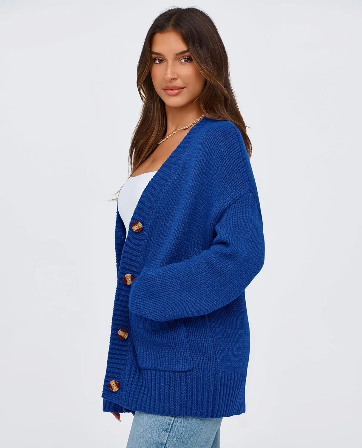 PRETTYGARDEN Women's Cardigan Sweaters Long Sleeve Open Front Button Up V Neck Ribbed Knit Winter Sweater Jackets
