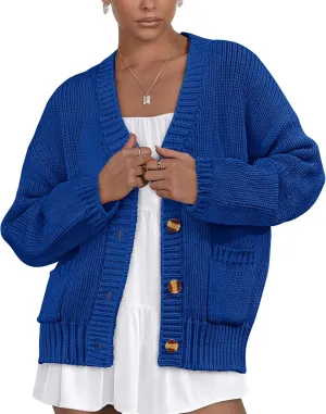 PRETTYGARDEN Women's Cardigan Sweaters Long Sleeve Open Front Button Up V Neck Ribbed Knit Winter Sweater Jackets